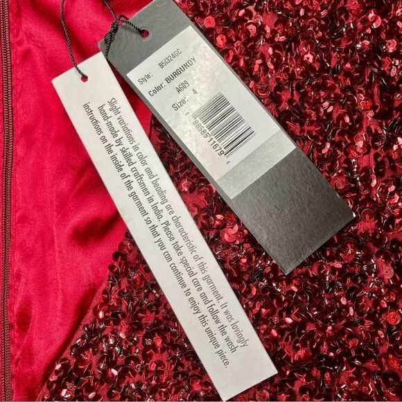 Parker Black Serena Sequined Silk Dress in Burgundy Women’s 4 - Picture 6 of 8